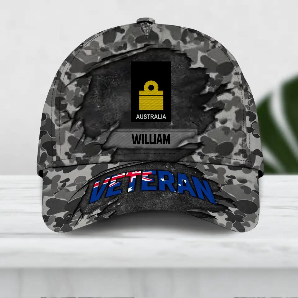 Personalized Australian Veteran Camo Rank Hand Peaked Cap 3D Printed QTDT2909