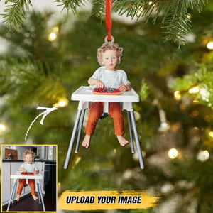 Personalized Your Image Kid At Lunch Table Christmas Wood Ornament Printed QTDT3009