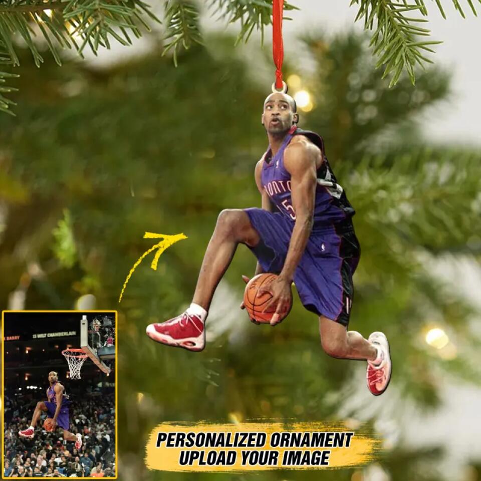 Personalized Your Image Basketball Playing Christmas Wood Ornament Printed QTDT0310