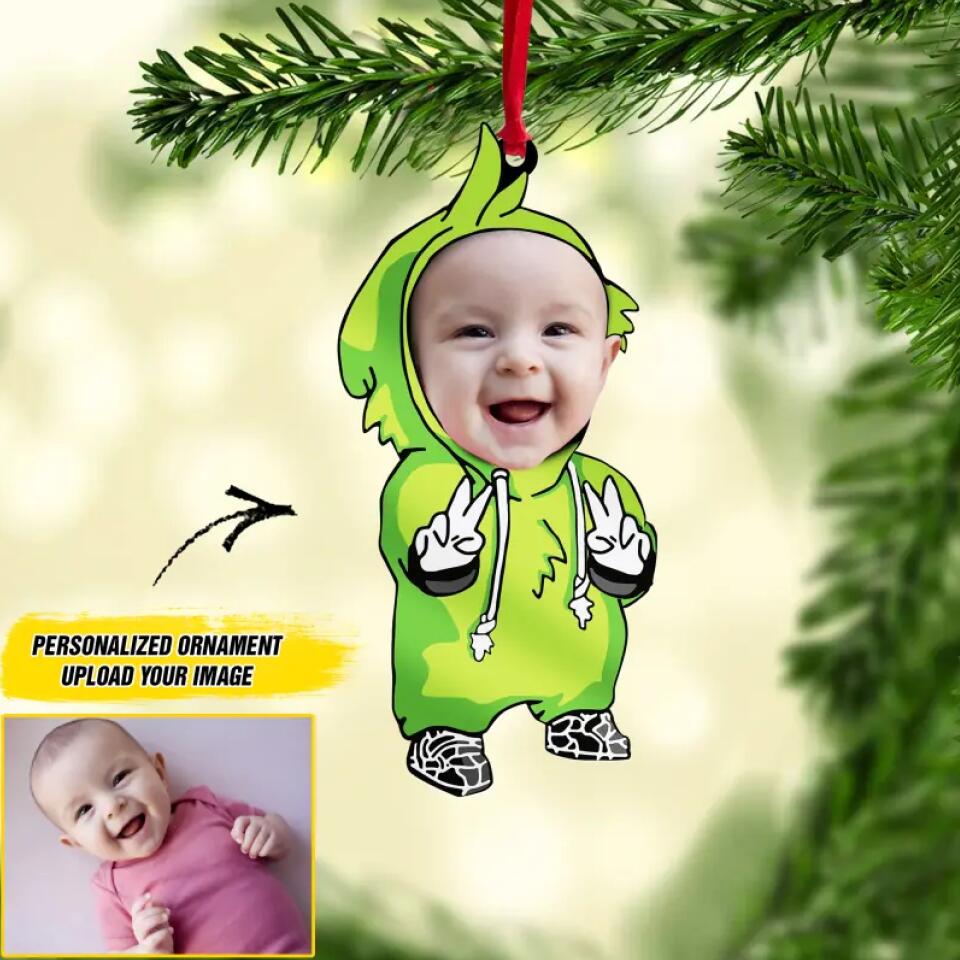 Personalized Your Image Baby Grinch Christmas Wood Ornament Printed QTDT0410