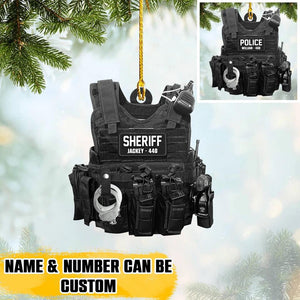 Personalized American Police or Sheriff With Name And Number Christmas Acrylic/Plastic Ornament Printed QTVQ0510