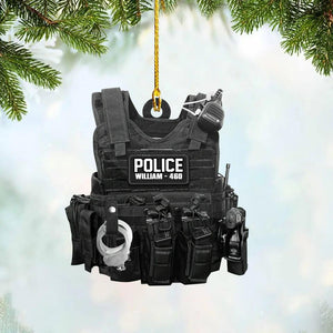 Personalized American Police or Sheriff With Name And Number Christmas Acrylic/Plastic Ornament Printed QTVQ0510
