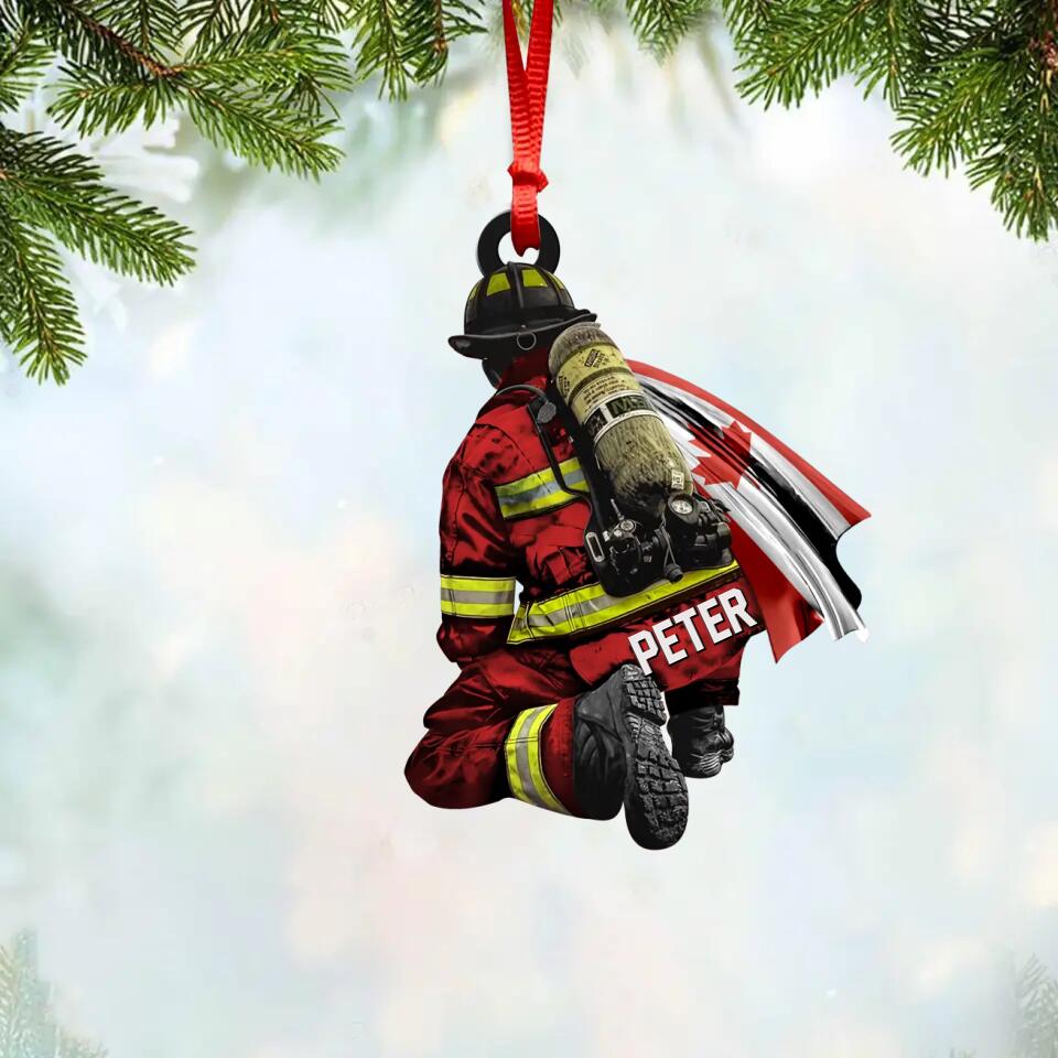Personalized Canadian Firefighter Christmas Acrylic/Plastic Ornament Printed QTVQ0610