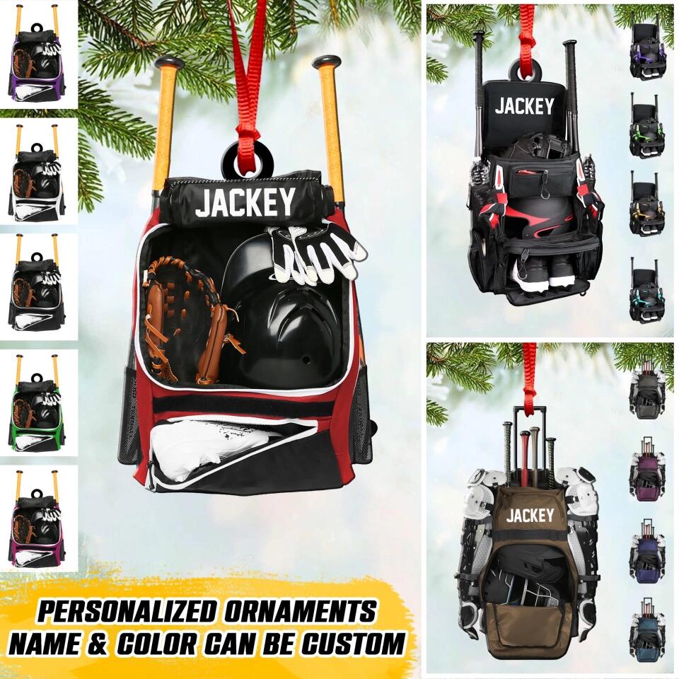 Personalized Baseball Bag Christmas Wood Ornament Printed 22OCT-HQ06