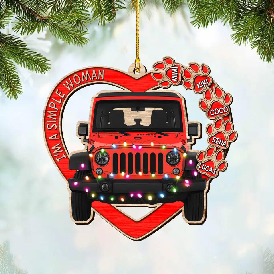Personalized I'm Simple Woman Love Dog and Jeep Christmas Acrylic/Plastic Ornament Printed QTDT0710