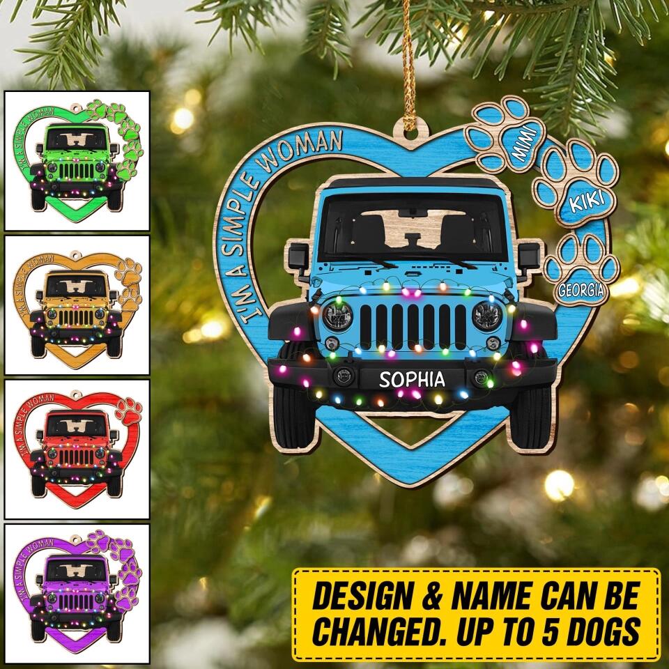 Personalized I'm Simple Woman Love Dog and Jeep Christmas Acrylic/Plastic Ornament Printed QTDT0710