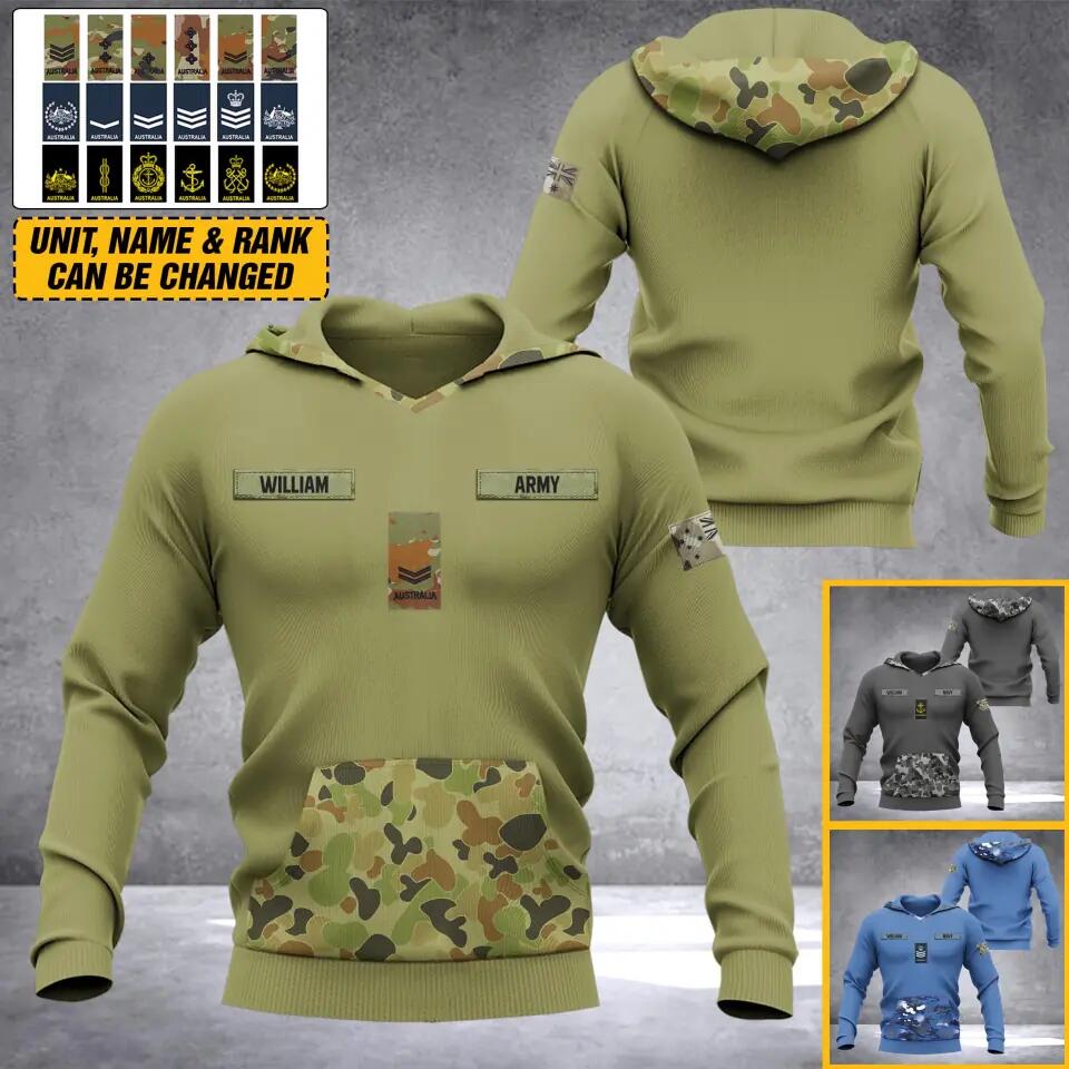 Personalized Australian Solider/ Veteran Camo With Name and Rank Hoodie 3D Printed QTDT0710