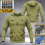Personalized Australian Solider/ Veteran Camo With Name and Rank Hoodie 3D Printed QTDT0710