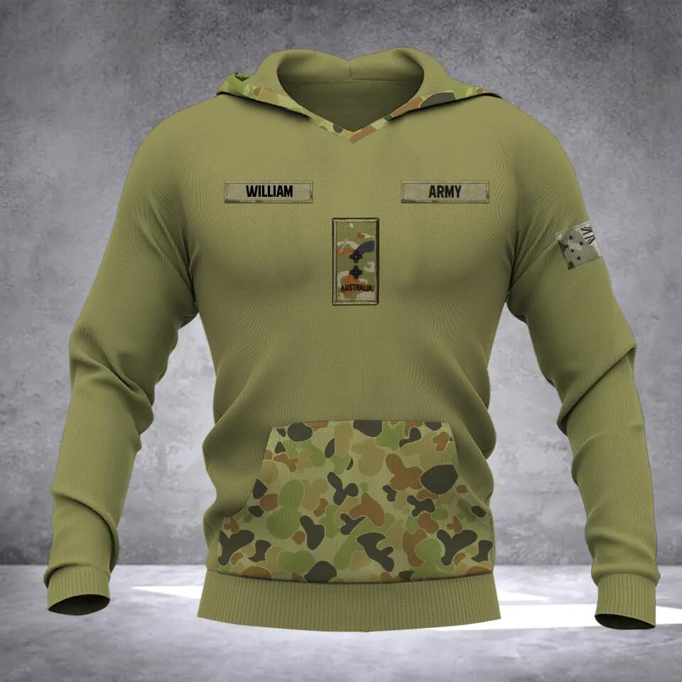 Personalized Australian Solider/ Veteran Camo With Name and Rank Hoodie 3D Printed QTDT0710