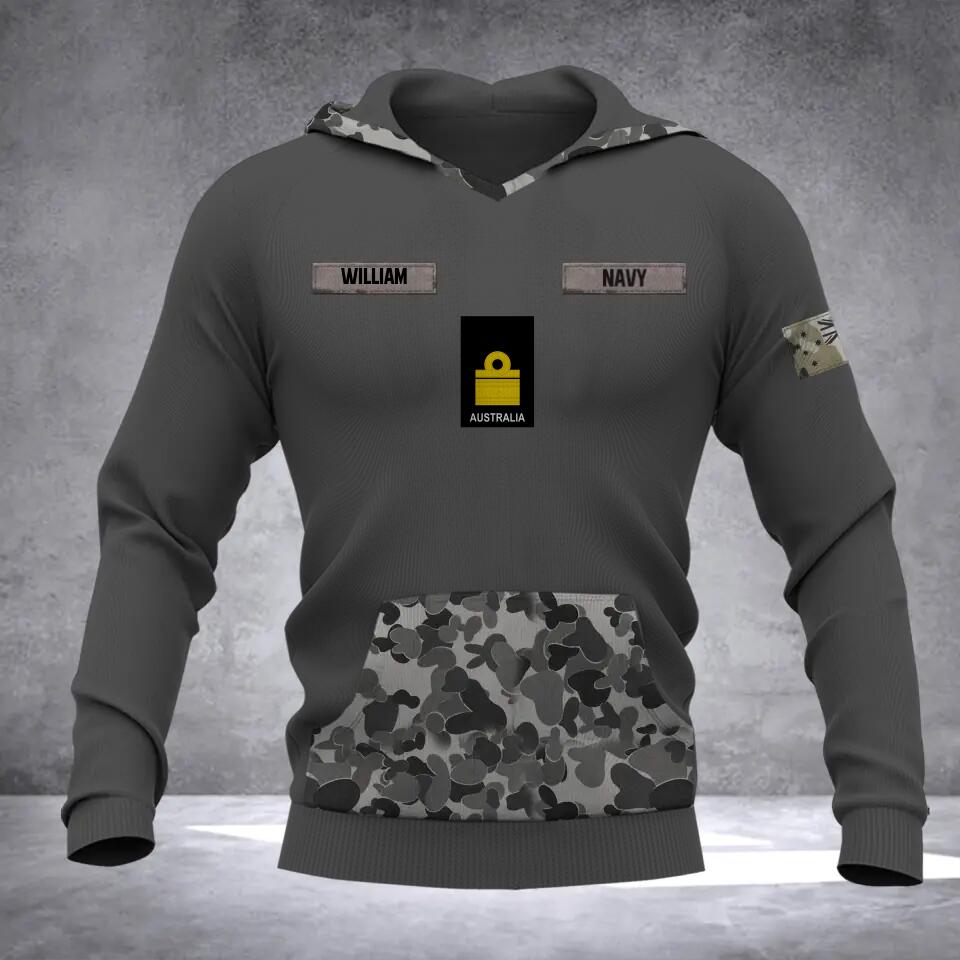 Personalized Australian Solider/ Veteran Camo With Name and Rank Hoodie 3D Printed QTDT0710
