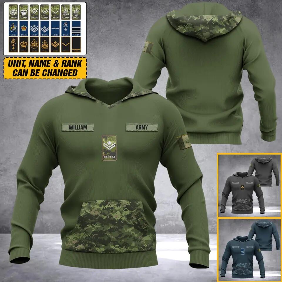 Personalized Canadian Solider/ Veteran Camo With Name and Rank Hoodie 3D Printed QTDT0710