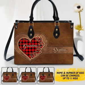 Personalized Grandma Kid Heart Leather Bag Printed 22OCT-HY07