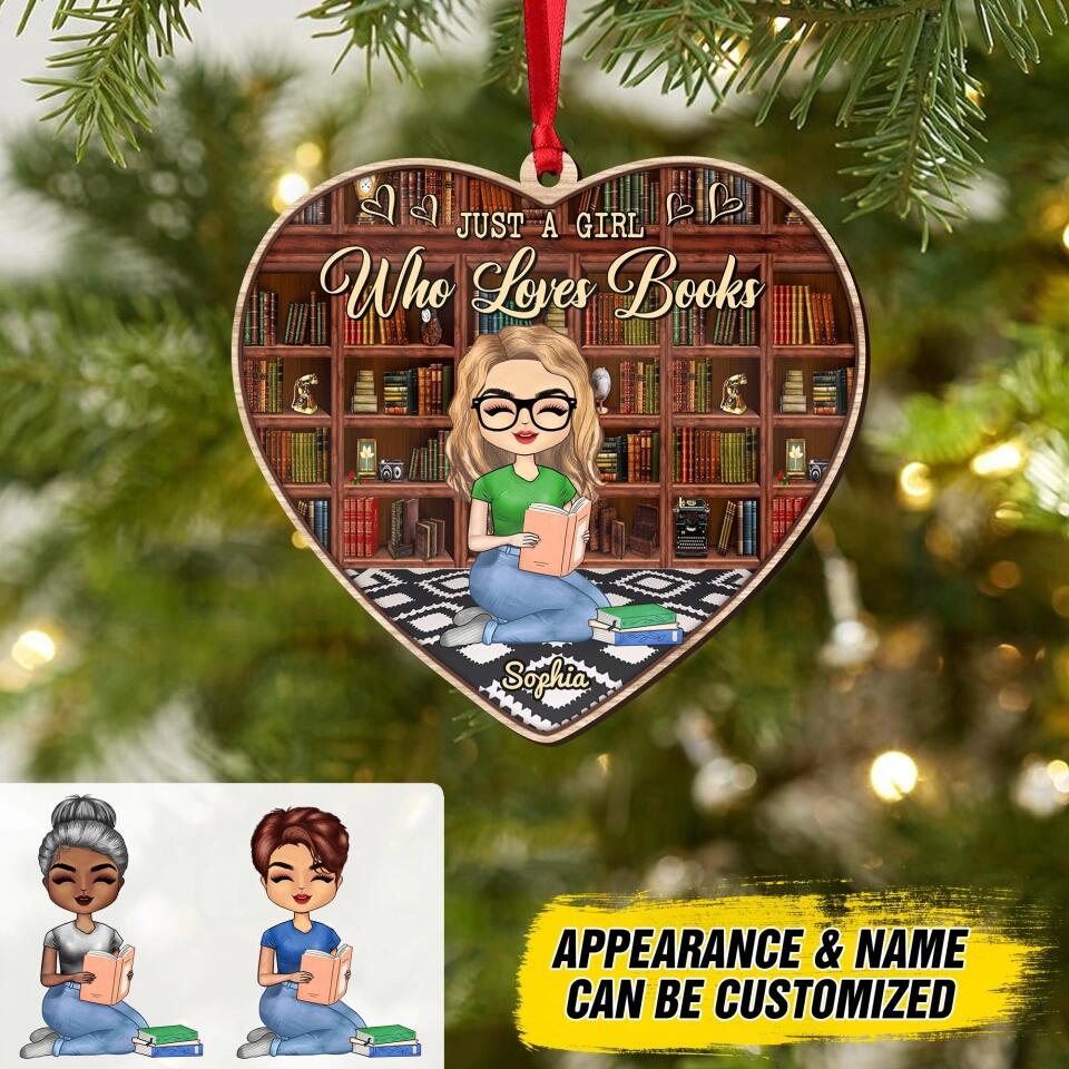 Personalized Just A Girl Who Loves Books Christmas Wood Ornament Printed QTDT1010