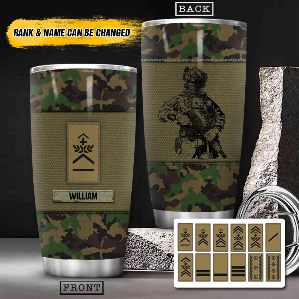 Personalized  Swiss Veteran/Soldier Camo Tumbler Printed 22OCT-HY10