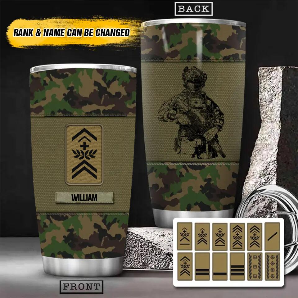 Personalized  Swiss Veteran/Soldier Camo Tumbler Printed 22OCT-HY10