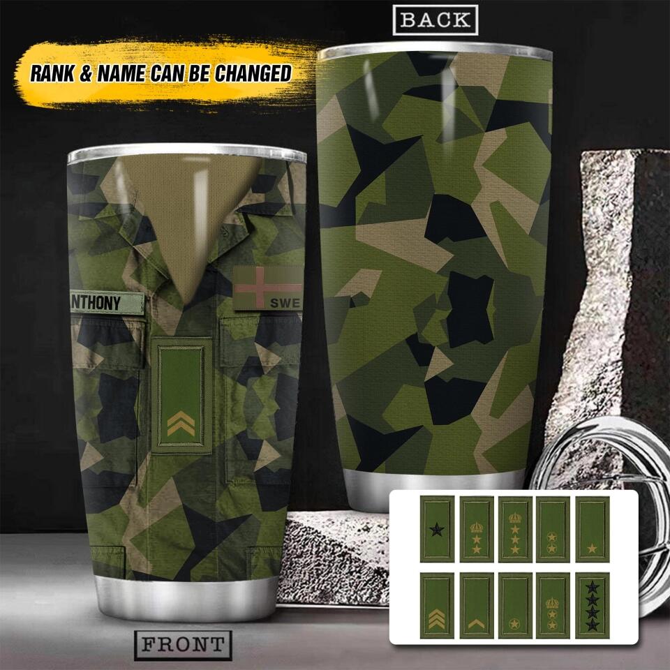 Personalized Swesdish Veteran/Soldier Flag Camo Tumbler Printed 22OCT-HY10