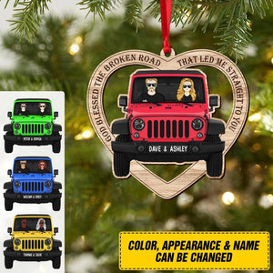 Personalized God Blessed The Broken Road That Led Me Straight To You Jeep Couple Heart Christmas Wood Ornament Printed QTDT1010
