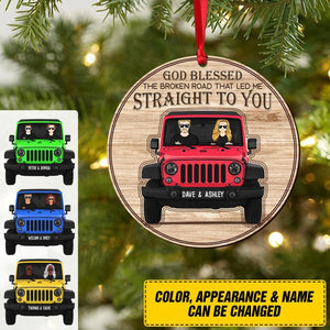 Personalized God Blessed The Broken Road That Led Me Straight To You Jeep Couple Christmas Wood Ornament Printed QTDT1010