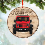 Personalized God Blessed The Broken Road That Led Me Straight To You Jeep Couple Christmas Wood Ornament Printed QTDT1010
