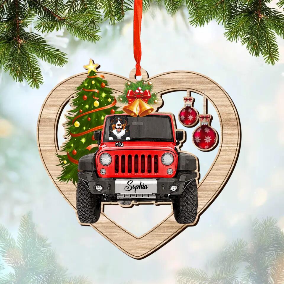 Personalized Jeep Dog Christmas Wood Ornament Printed 22OCT-DT10