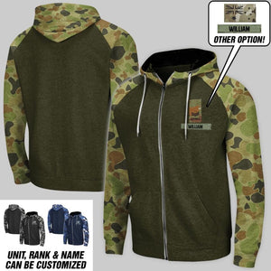 Personalized Australian Solider/ Veteran With Rank Name or Flag Zip Hoodie 3D Printed QTDT1110