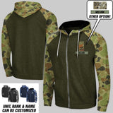 Personalized Australian Solider/ Veteran With Rank Name or Flag Zip Hoodie 3D Printed QTDT1110