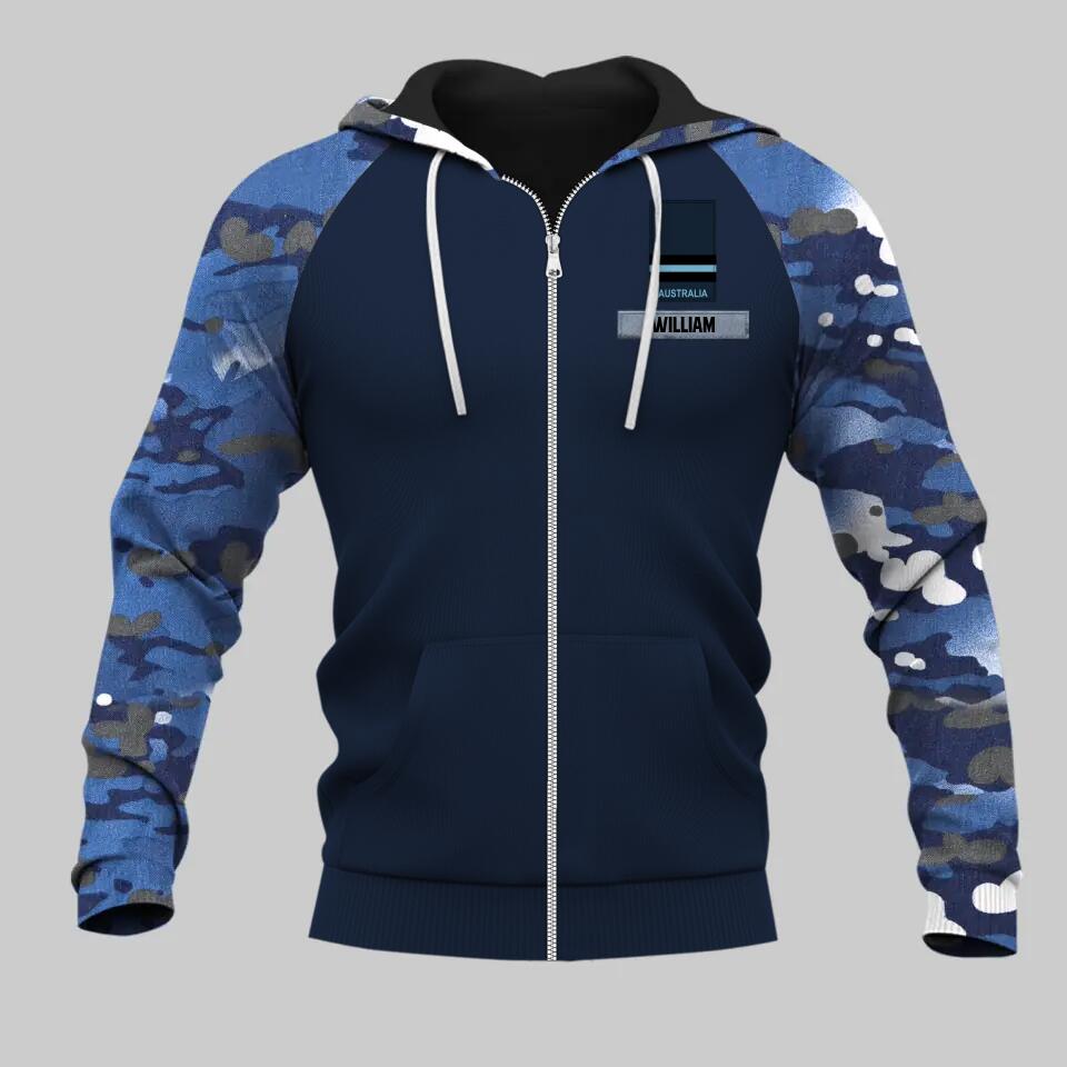 Personalized Australian Solider/ Veteran With Rank Name or Flag Zip Hoodie 3D Printed QTDT1110