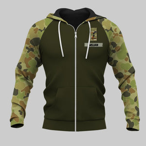 Personalized Australian Solider/ Veteran With Rank Name or Flag Zip Hoodie 3D Printed QTDT1110