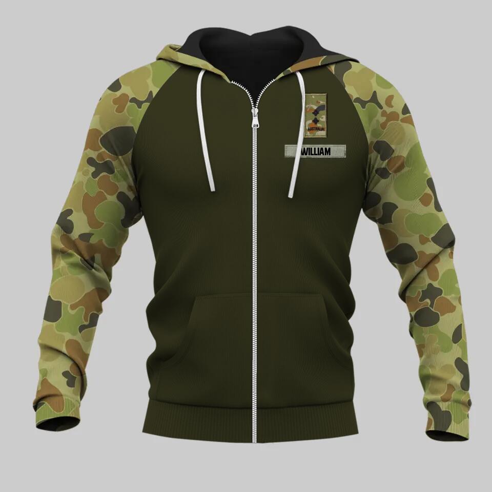 Personalized Australian Solider/ Veteran With Rank Name or Flag Zip Hoodie 3D Printed QTDT1110
