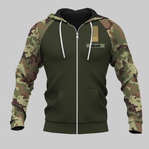 Personalized Italian Solider/ Veteran With Rank Name or Flag Zip Hoodie 3D Printed QTDT1110