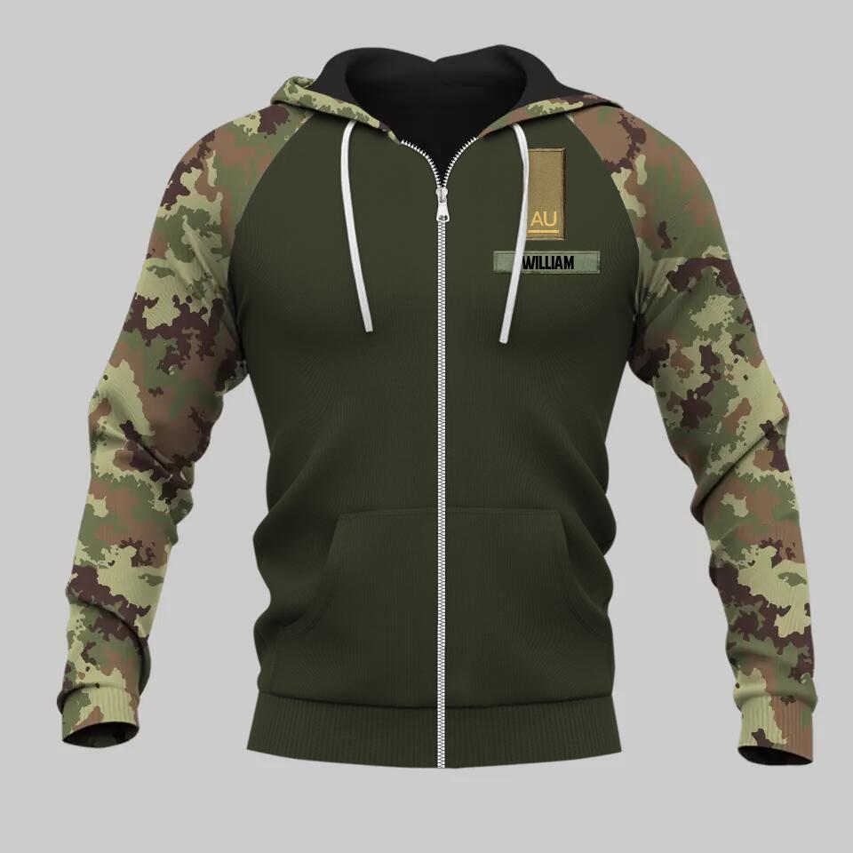 Personalized Italian Solider/ Veteran With Rank Name or Flag Zip Hoodie 3D Printed QTDT1110