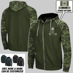Personalized Canadian Solider/ Veteran With Rank Name or Flag Zip Hoodie 3D Printed QTDT1110