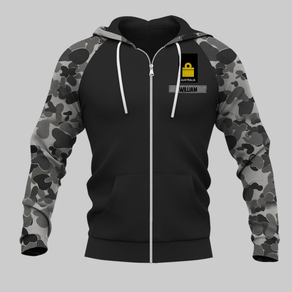 Personalized Australian Solider/ Veteran With Rank Name or Flag Zip Hoodie 3D Printed QTDT1110