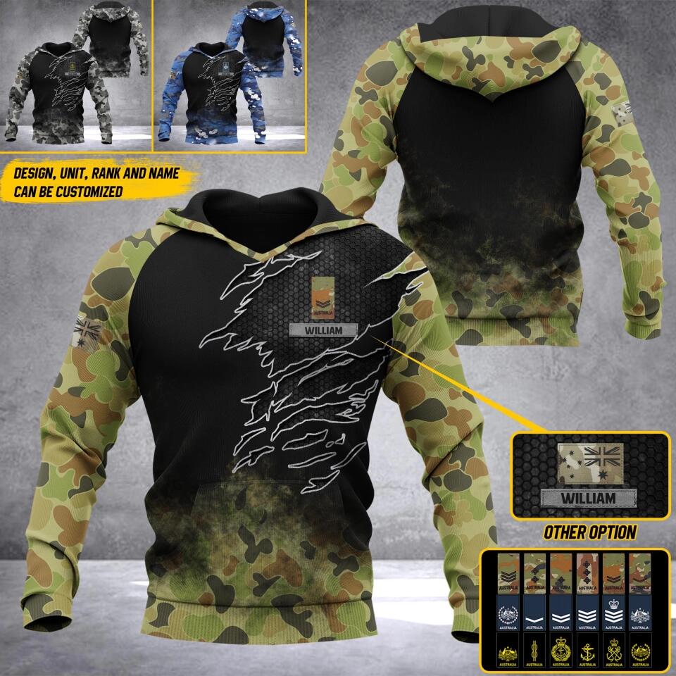 Personalized Australian Solider/ Veteran Camo With Name and Rank Hoodie 3D Printed QTDT1410