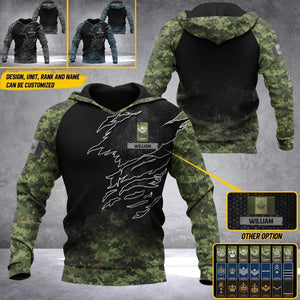 Personalized Canadian Solider/ Veteran Camo With Name and Rank Hoodie 3D Printed QTDT1410