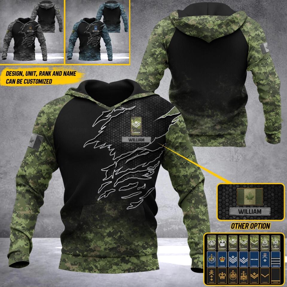 Personalized Canadian Solider/ Veteran Camo With Name and Rank Hoodie 3D Printed QTDT1410