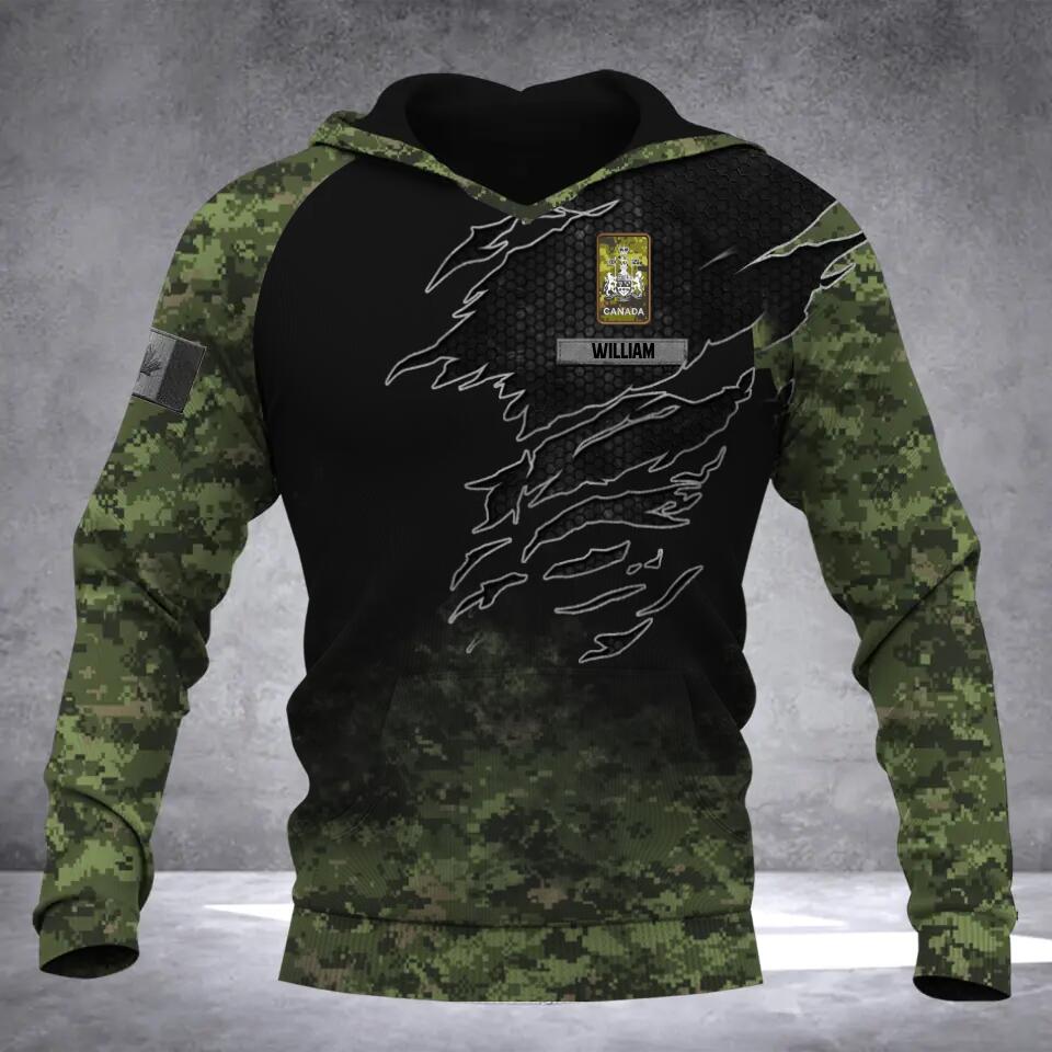 Personalized Canadian Solider/ Veteran Camo With Name and Rank Hoodie 3D Printed QTDT1410