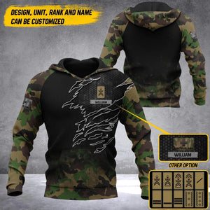 Personalized Swiss Solider/ Veteran Camo With Name and Rank Hoodie 3D Printed QTDT1410