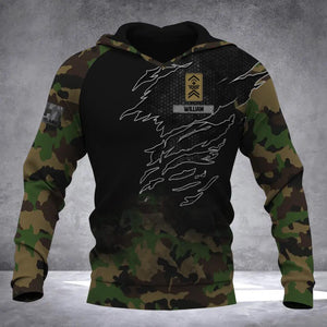 Personalized Swiss Solider/ Veteran Camo With Name and Rank Hoodie 3D Printed QTDT1410