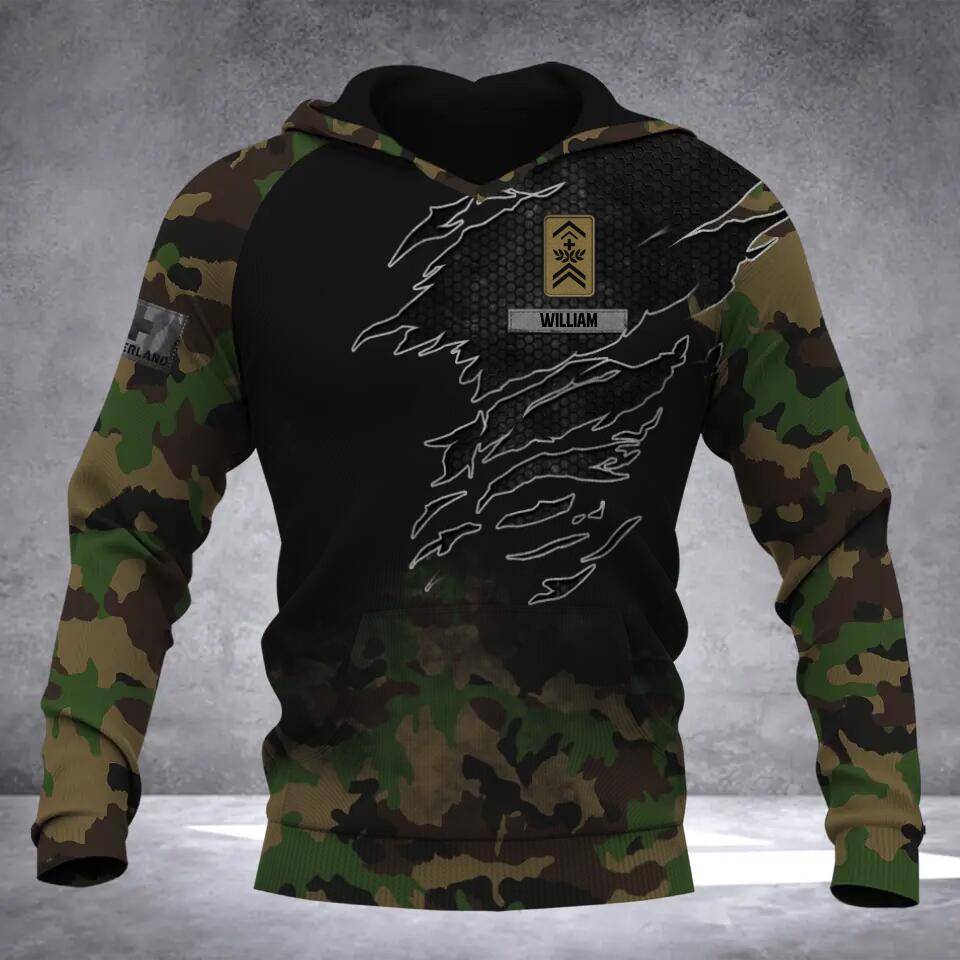 Personalized Swiss Solider/ Veteran Camo With Name and Rank Hoodie 3D Printed QTDT1410