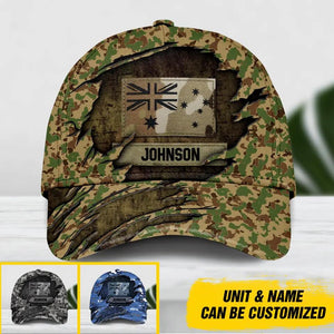 Personalized Australian Veteran Camo Rank Hand Peaked Cap 3D Printed QTDT1410