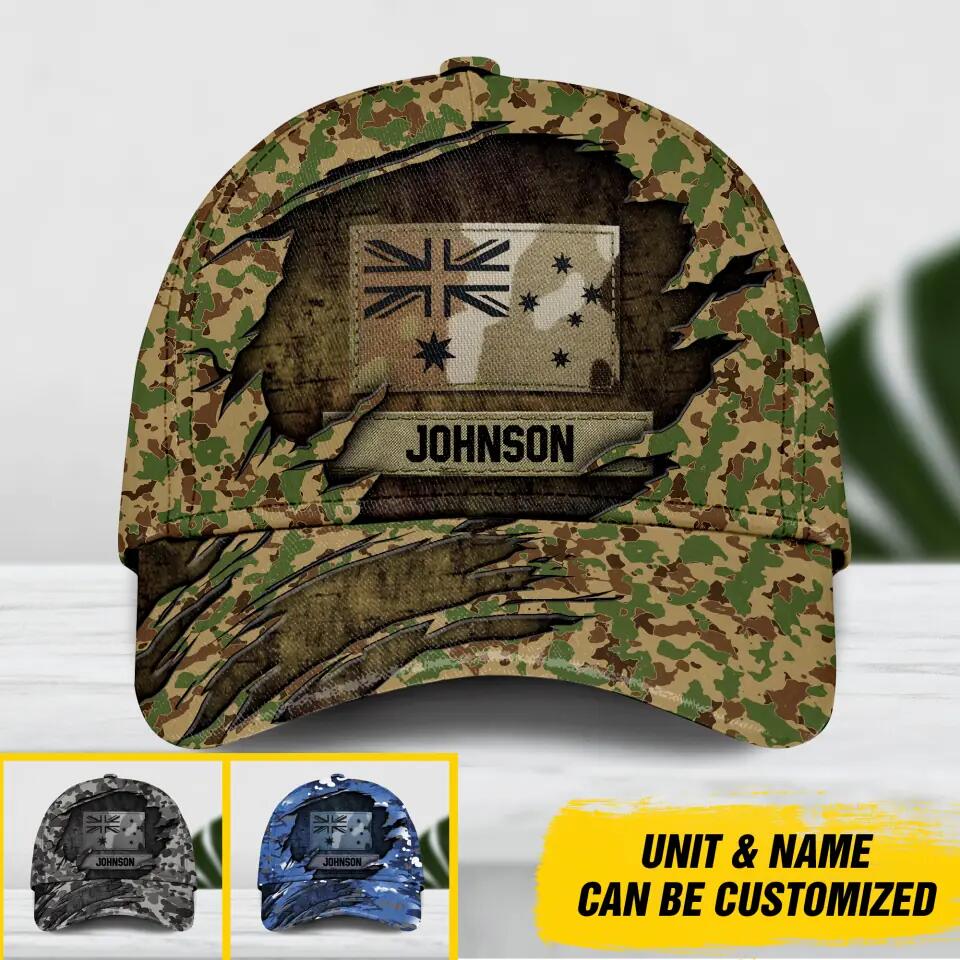 Personalized Australian Veteran Camo Rank Hand Peaked Cap 3D Printed QTDT1410