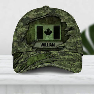 Personalized Canadian Veteran Camo Rank Hand Peaked Cap 3D Printed QTDT1410