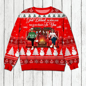 Personalized God Blessed The Broken Road That Led Me Straight To You Couple Christmas Sweatshirt Prined QTDT1510