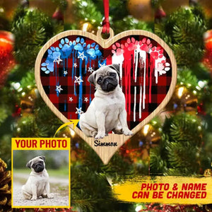 Personalized Your Image Dog Paw Caro Background Christmas Wood Ornament Printed 22OCT-MA17