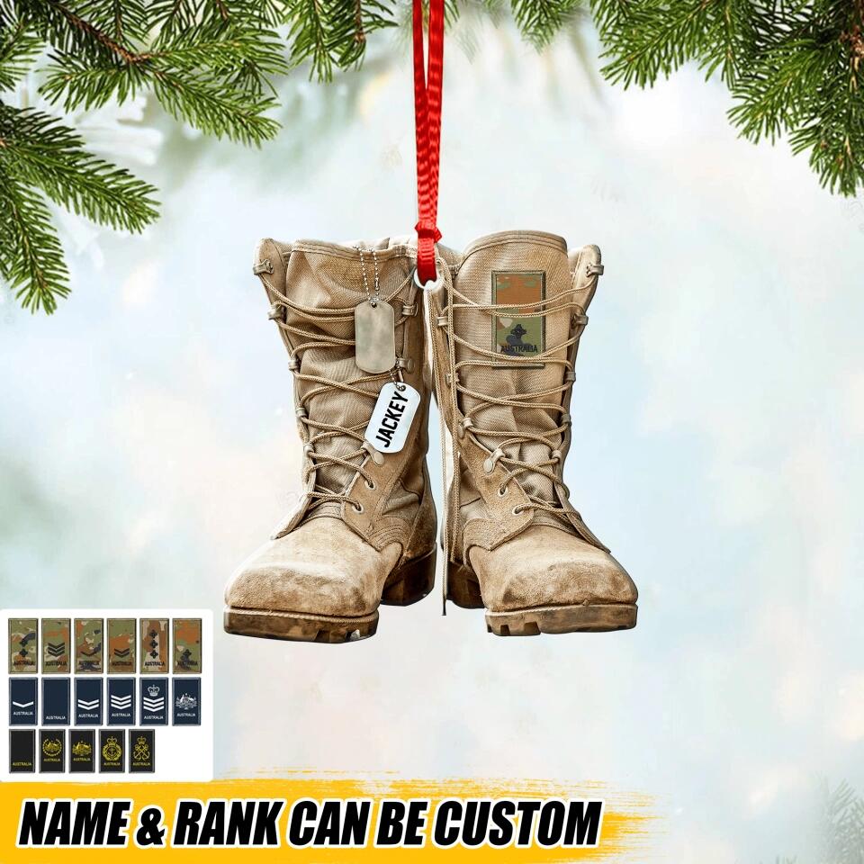 Personalized Australian Solider/ Veteran Boots With Rank and Name Christmas Acrylic/Plastic Ornament Printed 22OCT-HQ17