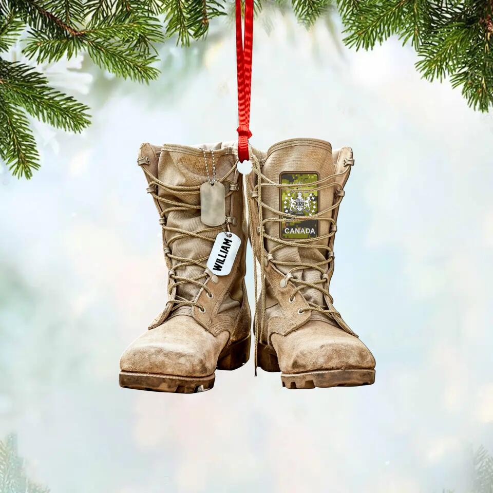 Personalized Canadian Solider/ Veteran Boots With Rank and Name Christmas Acrylic/Plastic Ornament Printed 22OCT-HQ17