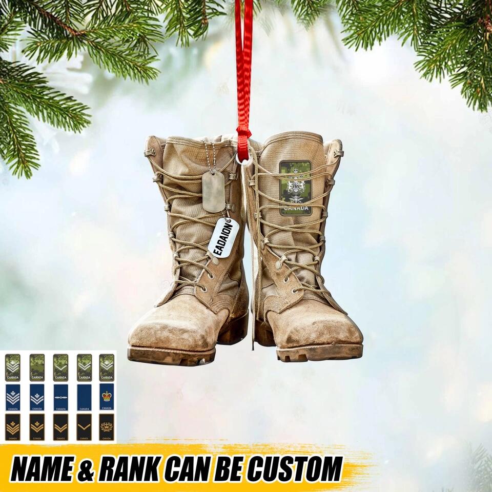 Personalized Canadian Solider/ Veteran Boots With Rank and Name Christmas Acrylic/Plastic Ornament Printed 22OCT-HQ17