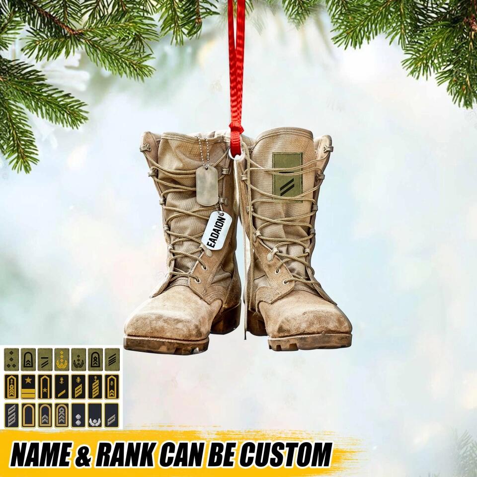 Personalized German Solider/ Veteran Boots With Rank and Name Christmas Acrylic/Plastic Ornament Printed 22OCT-HQ17