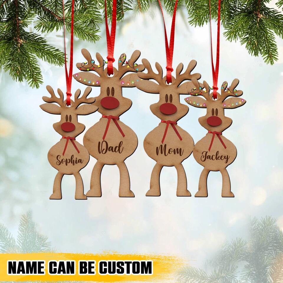Personalized Freestanding Reindeer Family Christmas Wood Ornament Printed QTHQ1710